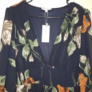 Baltic Born Women's L Long Floral Navy Dress